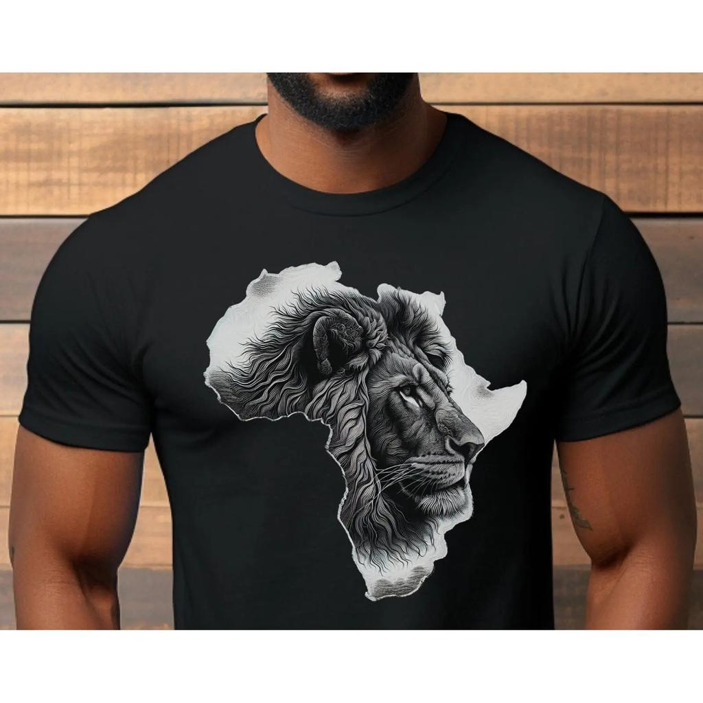 Lion Head Africa T Shirt Black and White Souvenir vintage Washed fashion Casual Comfortable Unisex Stylish streetwear