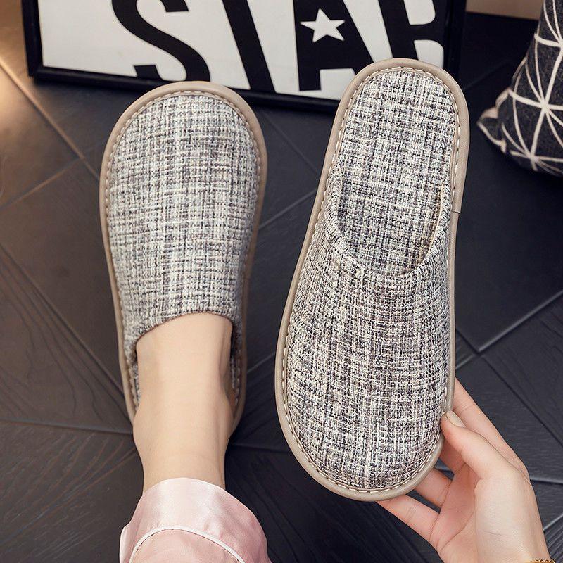 Spring and autumn household fabric slippers men and women couples home indoor non-slip floor home four seasons cool slippers thick bottom