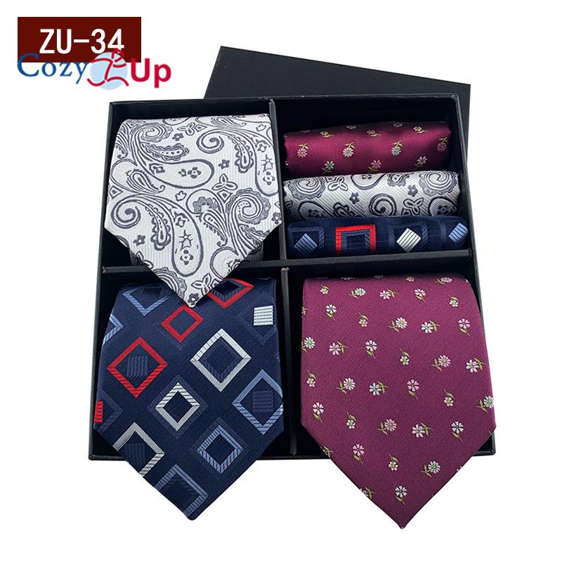 3pcs Necktie+3 Pcs Square Scarf  Men Two-piece Tie Set Wave Point A Tie Cufflinks Business Fashion Handkerchief Paisley