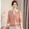 Spring and Autumn New Knitted Sweater Sweater Fake Two-piece Mom Women's Clothing Medium and Old Fashion Bottom Shirt