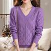 Women's Plus-Size Dopamine V-Neck Sweater Loose Collarbone-Showing High-Grade Hollow-Out Knit Top for Autumn & Summer