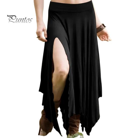 Jupe longue taille haute pour femme, couleur unie, ourlet irrégulier, fente latérale, amincissante, idéale pour le travail, les loisirs et les voyages