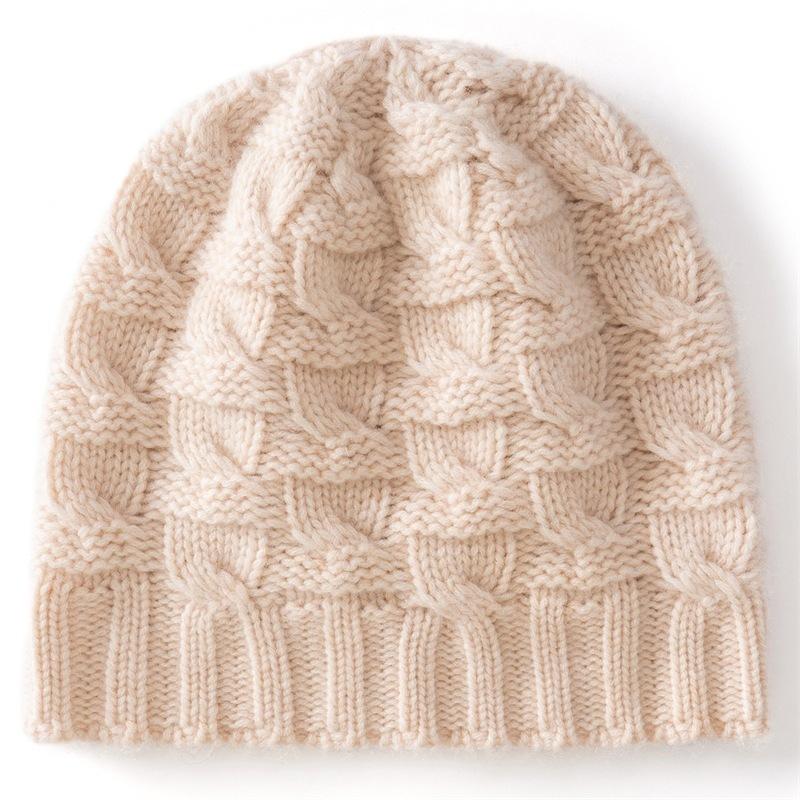 Autumn and Winter New Cashmere Blended Twisted Flower Thickened Warm Knitted Dome Men's and Women's Cashmere Hats Average Size