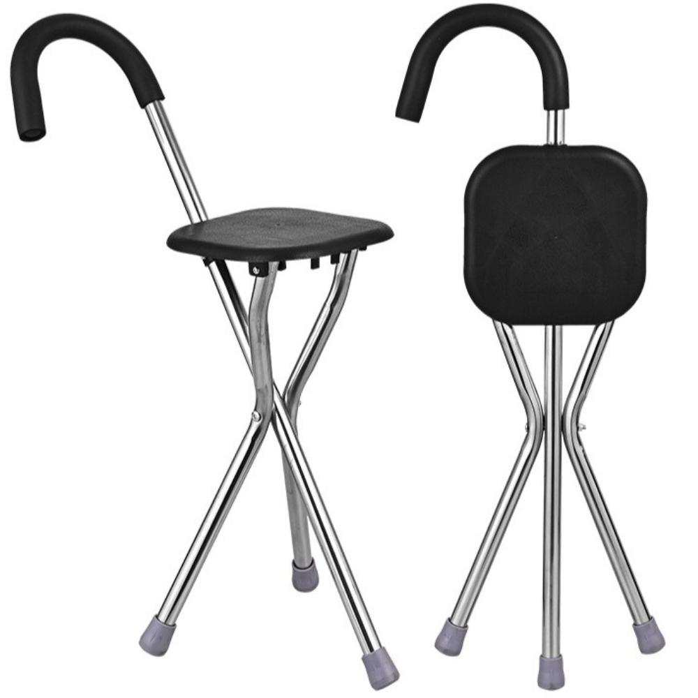 Adjustable Walking Stick with Seat - 3-Legged Folding Cane Stool for Elderly, Non-Slip & Portable Support, crutch chair, walkers