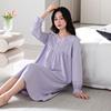 Pajama Women'S Spring And Autumn Pure Cotton Long-Sleeved Pajama Skirt Autumn Loose Large Size Mother Loungewear High-End Dress