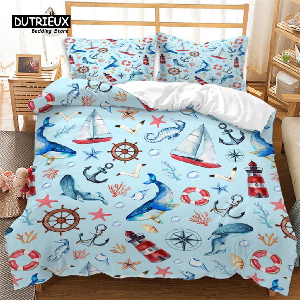 

Детский мультяшный пододеяльник с океанскими рыбками, микрофибра, пододеяльник с морским подводным миром, полный, для мальчиков и девочек, комплект постельного белья на морскую тематику EU SK(260x220cm)