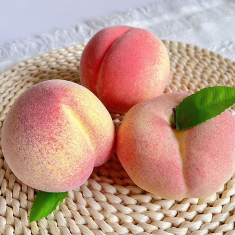 2pcs Artificial Peach Fruit Realistic Faux Fruits Peaches for Home Kitchen Table Decoration and Photography