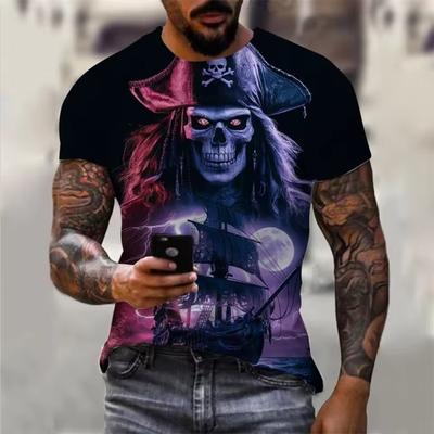 Vintage Herren T-Shirt 3D Schädel Boots Print Kurzarm T-Shirt Sommer Atmungsaktiv O-Ausschnitt Top Street Casual Locker Herrenbekleidung