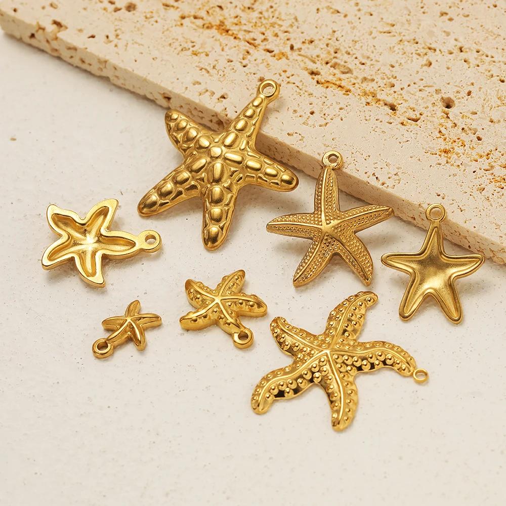 5 Stück Gold Seestern Muschel Anhänger für DIY Schmuck Zubehör Edelstahl Halsketten Anhänger Armbänder Zubehör Ohrringe Herstellung