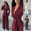 Completo Blazer Invernale 2026 da Donna Aderente con Scollo a V e Maniche Lunghe con Cintura Annodata Pantaloni a Gamba Dritta