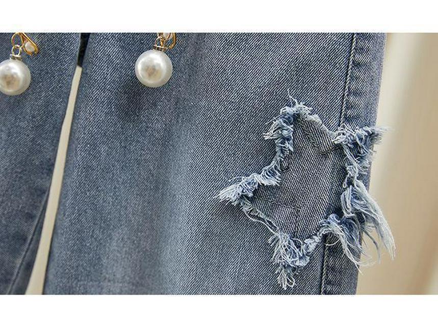 2025 Spring/Autumn Toddler Girls' Wide-Leg Loose Jeans with Frayed Hem, Korean Style