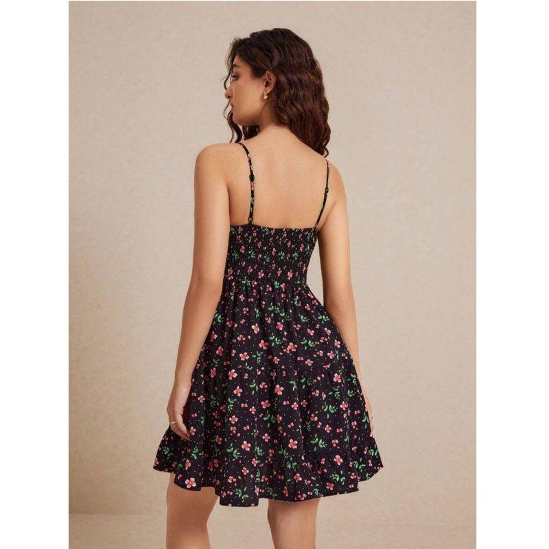European American Summer New Fashion off-Neck Open Back Floral Strap Silm Small Ruffles Dress Dress
