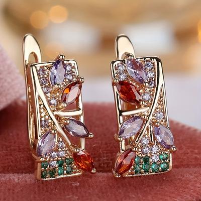 Luxus Blume Anhänger Ohrringe mit farbigem Zirkonia Eleganter Bohème Stil für Hochzeiten Bräute Formelle Anlässe Event Zubehör