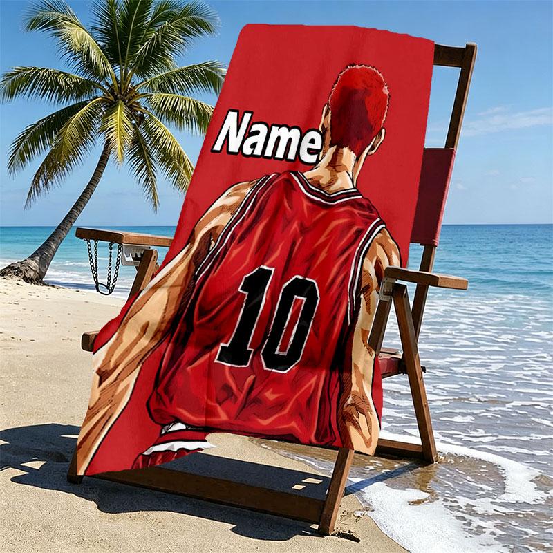 Custom Name Personalized SLAM DUNK Print Beach Towel, for Trip Camping Beach Party Home Decor, Birthday Gift for Family & Friends