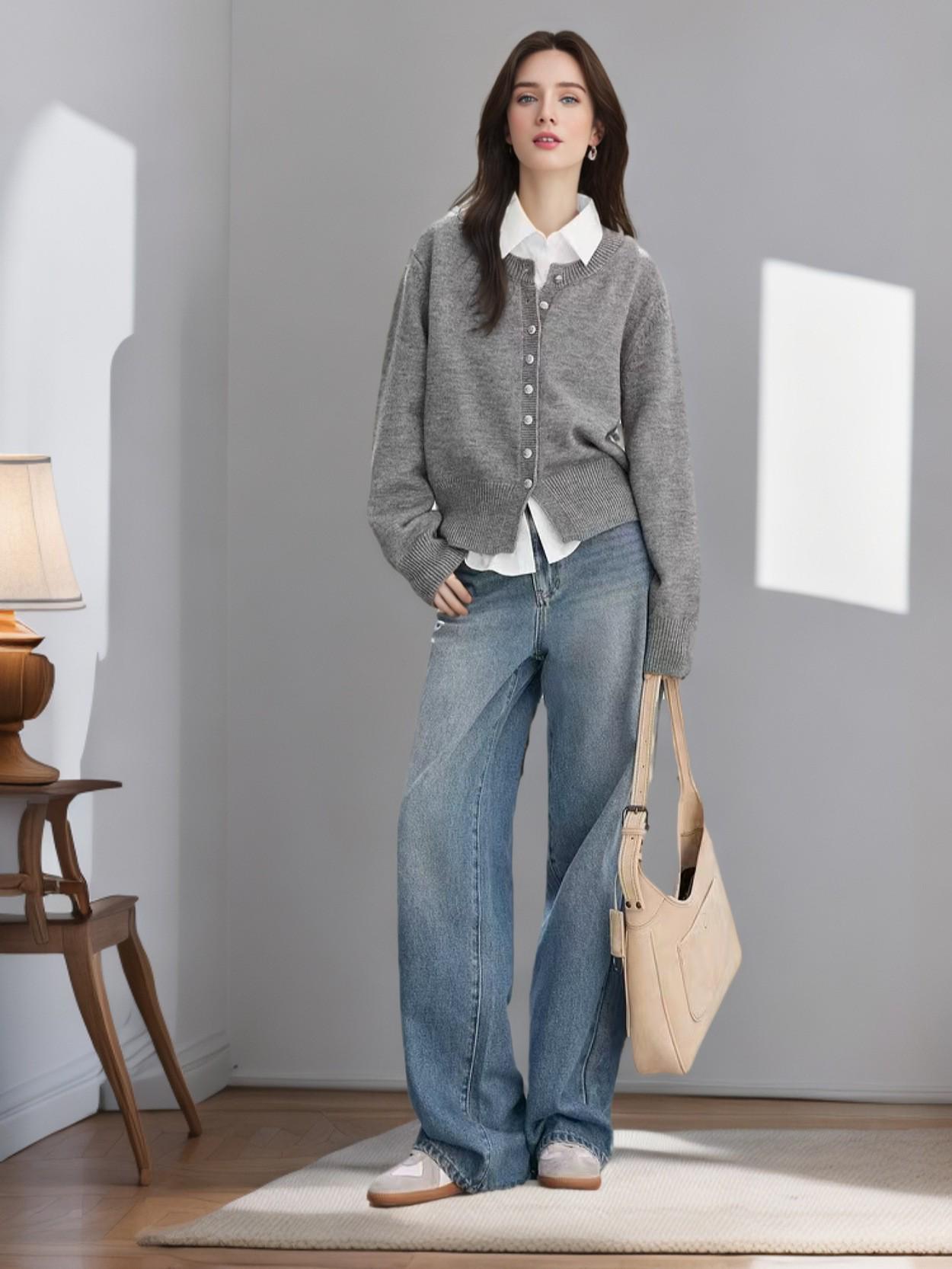 

2025 Spring French High-End Knit Cardigan Sweater - Women s Casual Outerwear One Size сірий колір