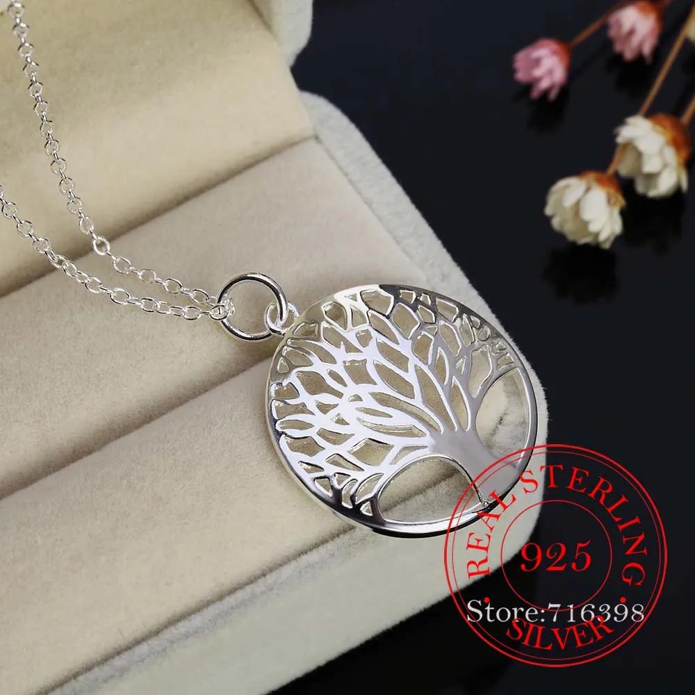 Lebensbaum Kristall Rund Kleiner Anhänger Halskette 925 Sterling Silber Schmuck Halskette Elegant Damen Schmuck Geschenk Drop Shipping