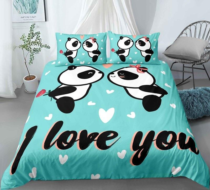 3D Cartoon Panda Duvet Cover Set Cute Panda Comforter Cover Bamboo Black White Bear Polyester Bedding Set for Boys Girls Teens
