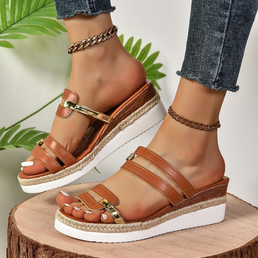 New Large Size Cool Slippers Summer European and American Wedge Heel Roman Shoes Platform Loose Shoes