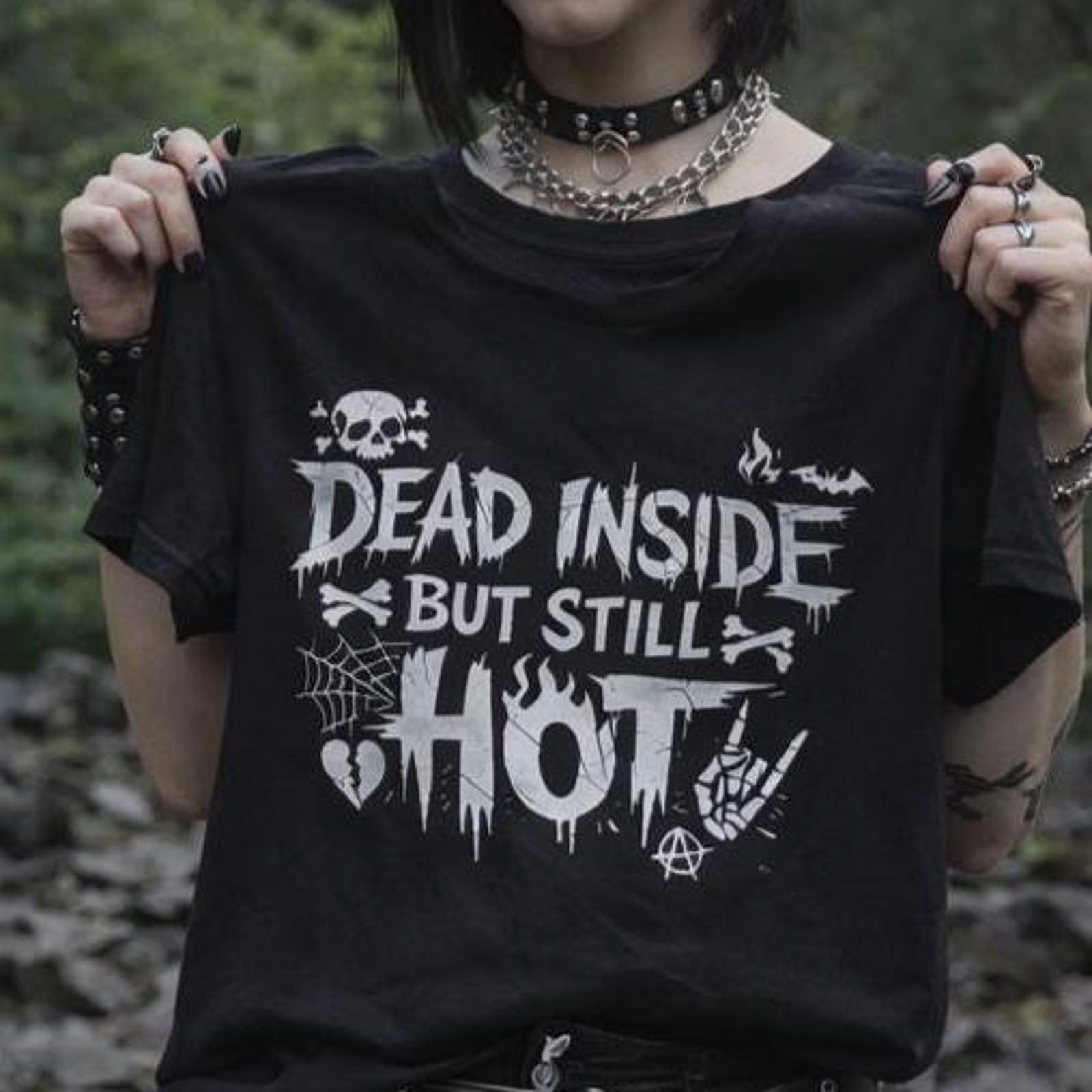 Dead Inside But Still Hot T-Shirt, Gothic Skeleton Shirt, Punk Emo Tee, Halloween Graphic Shirt, Alt Aesthetic Unisex Top Gift S