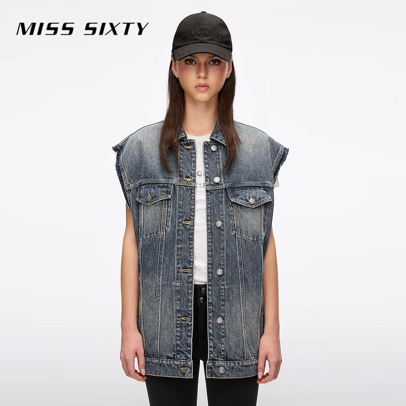 MISS SIXTY Distressed Frayed Hem Denim Vest XS