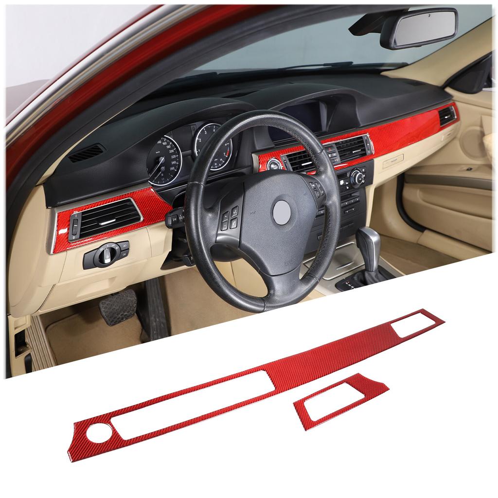 Red Carbon Fiber Console Dashboard Cover Trim For BMW 3 Series E90 2005-12