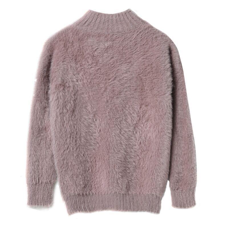 Women Sweaters Imitation Mink Fur Thick Soft Plush Turtleneck Casual Knitted Tops Warm Loose Pullover Sweater