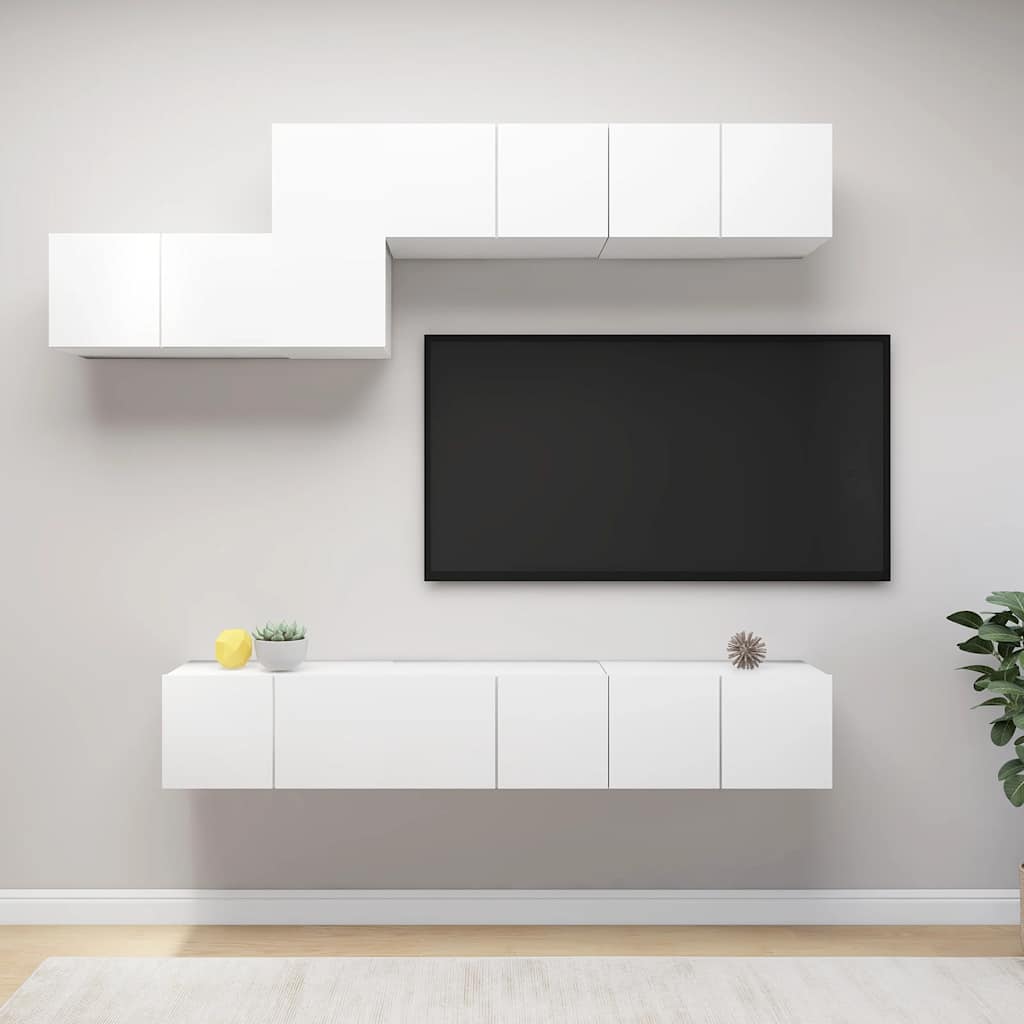 7 piece TV cabinet set white particleboard