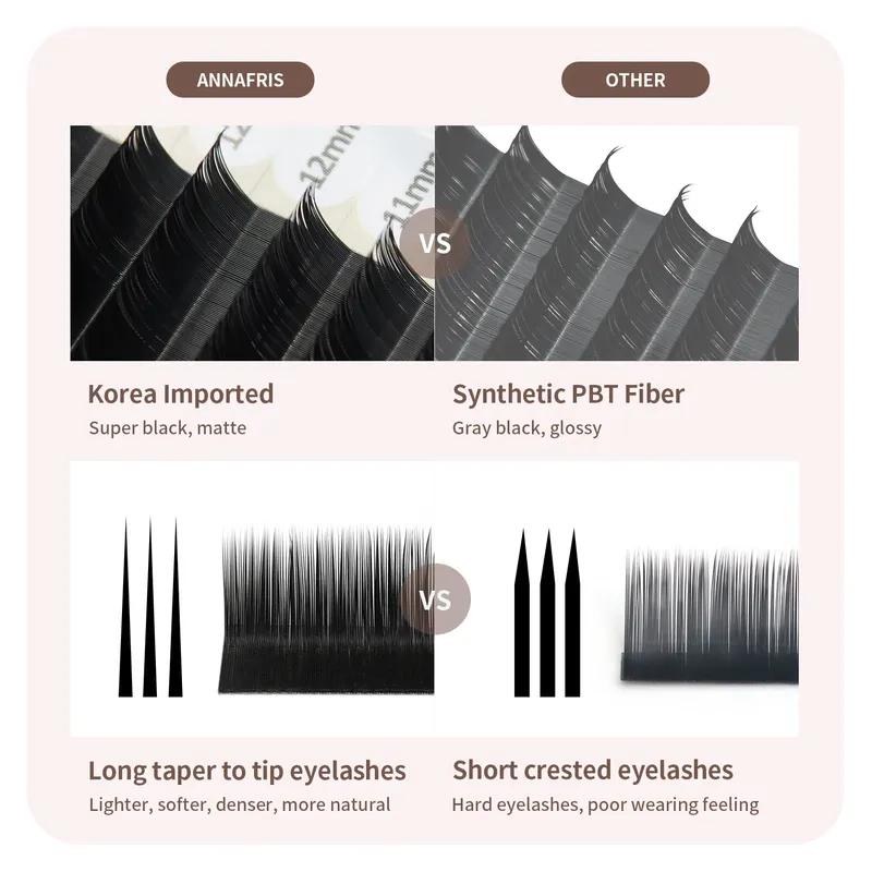 ANNAFRIS Premium L/L+/LC/LD/LU(M) Curl Matte Black Individual Eyelashes Extension Natural Soft Faux Lashes For Makeup Maquiagem
