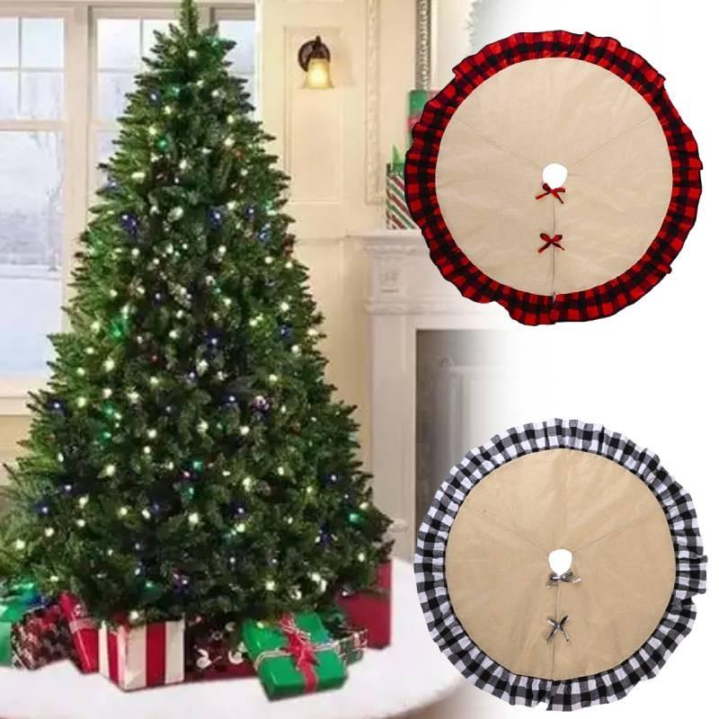 Stylish Christmas Tree Skirt With Creative Red And Black Checkered Design For Festive Decor