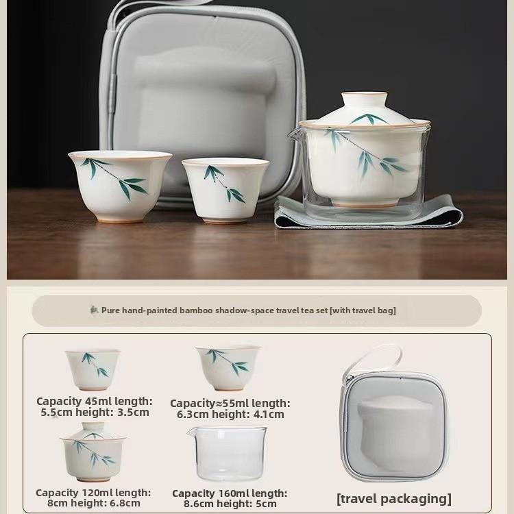 Portable Glass Hand-painted Ercai Hovering, Plant Ash Cover Bowl Travel Tea Set, Express Cup Set, Teapot Outdoor