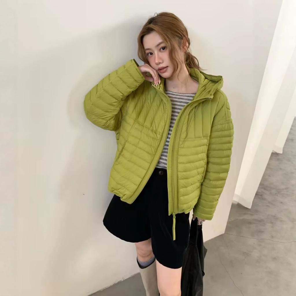 White duck down ribs light puffs hooded down jacket women's new loose and thin versatile warm jacket