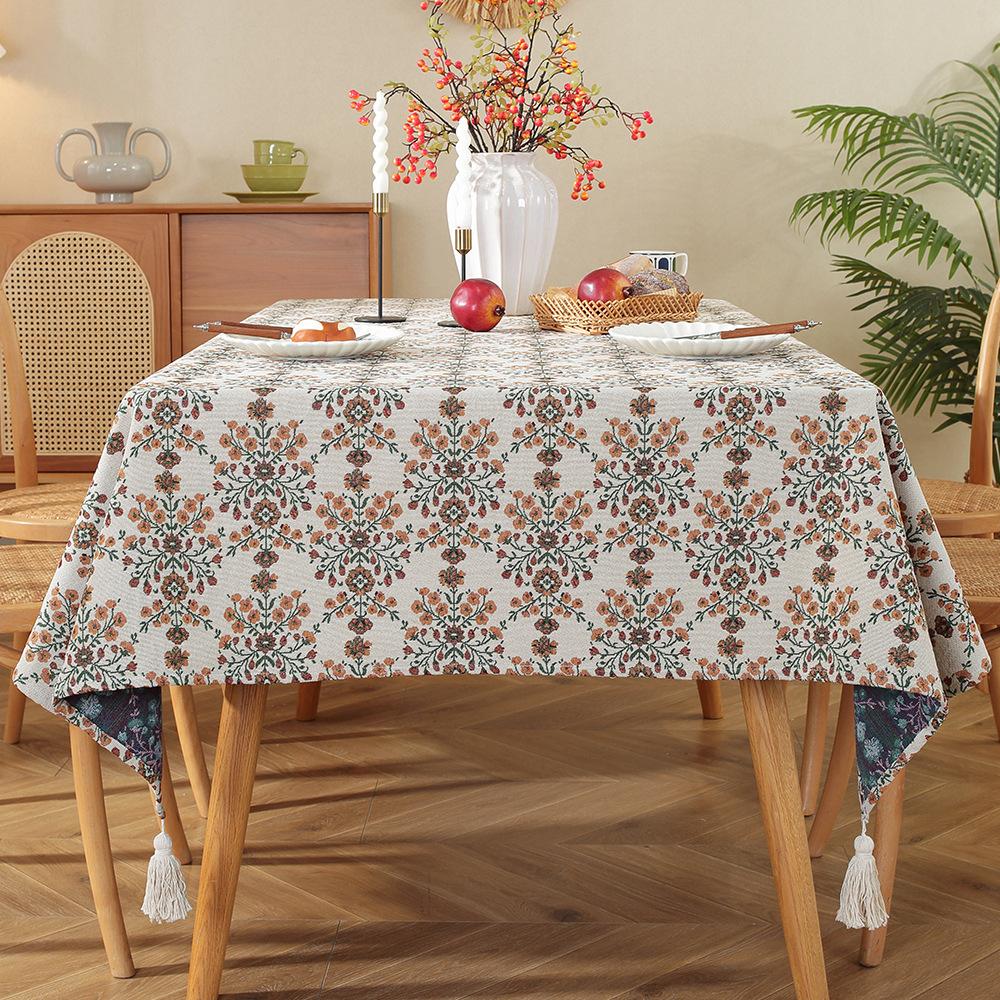 Vintage Oil Painting Tablecloth Tv Cabinet Cover Towel Jacquard Broken Cotton And Linen Cover Household Rectangular Tablecloth