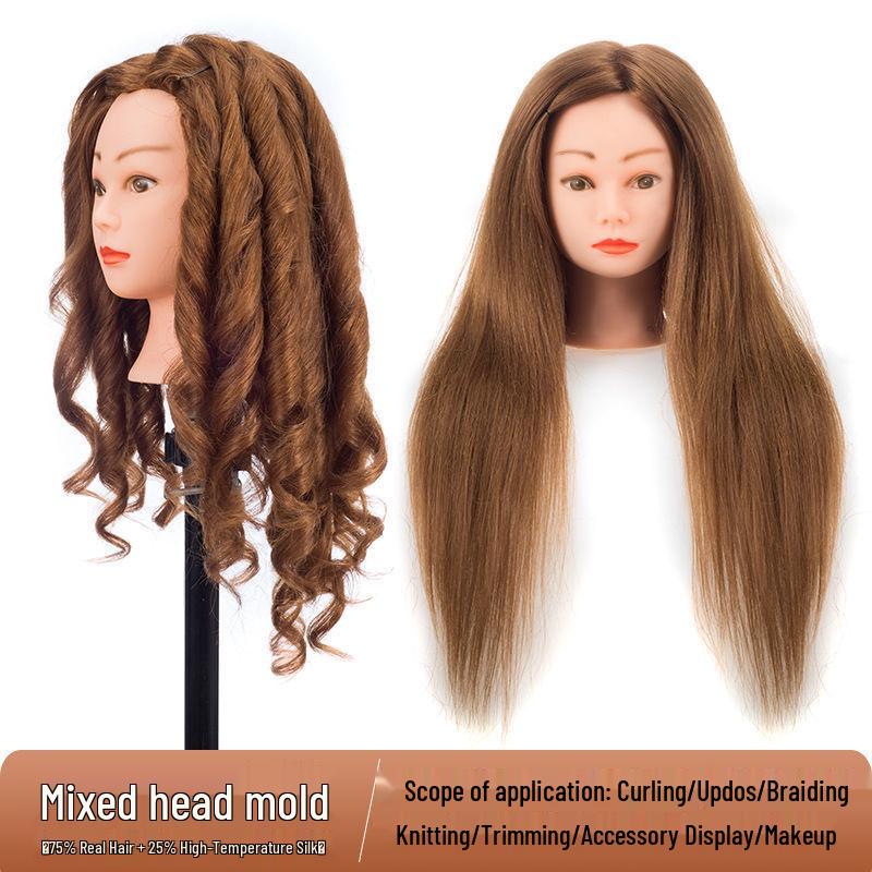 Apprentice Hair Styling Mannequin Head with Real Hair for Perming, Curling, and Makeup Practice