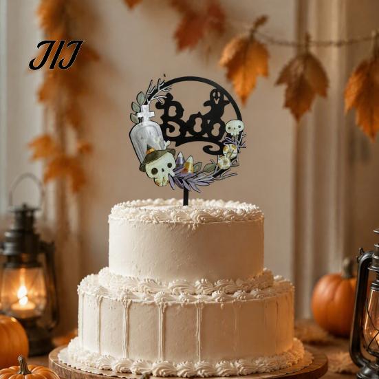 DIY Halloween Party Cake Supplies Topper, Acrylic Castle Bat Skull Cupcake Decoration for Party, Decorative Toppers Parties Spooky Birthday