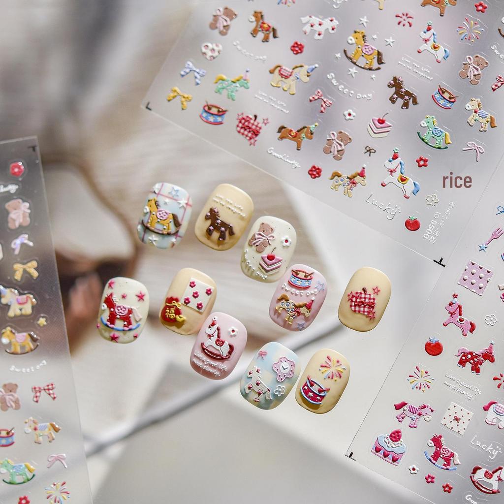 Japanese Cute Colorful 3D Pony Nail Art Stickers - Embossed DIY Wearable Decor