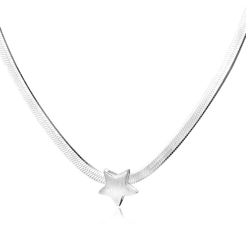 Brushed Star Necklace, Wide Flat Snake Bone Chain, Neck Chain, Female Personality Trend, Pentagram Necklace, Female