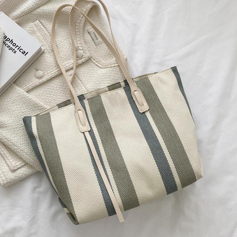 Large Capacity Shoulder Bag for Woman Fashion Stripe Handbag Shopping Bag Ladies Casual Tote Bag