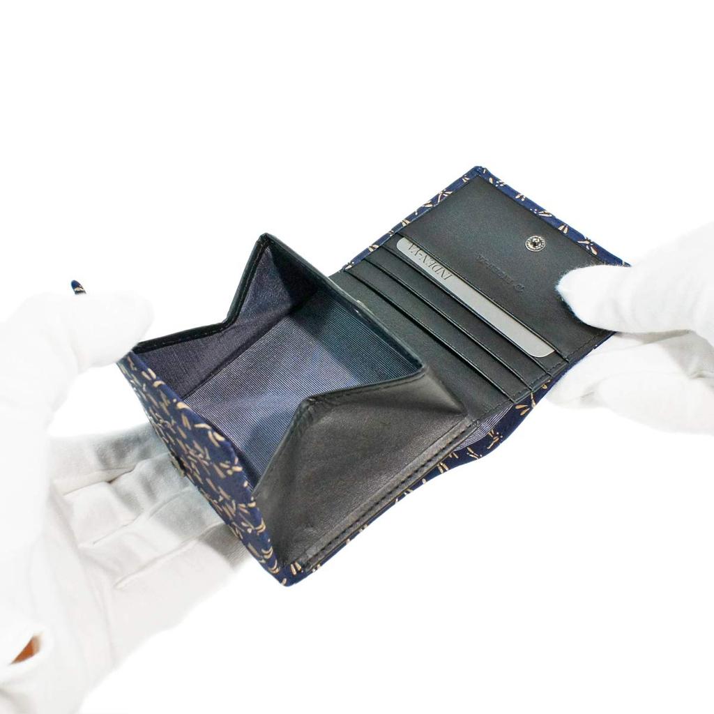 Inden Bill Compartment Coin Navy Blue with White Dragonfly [Inden-ya] Bi-fold Wallet, H, Box-type Purse, Deerskin, Lacquer, Pattern, 2204-14-008
