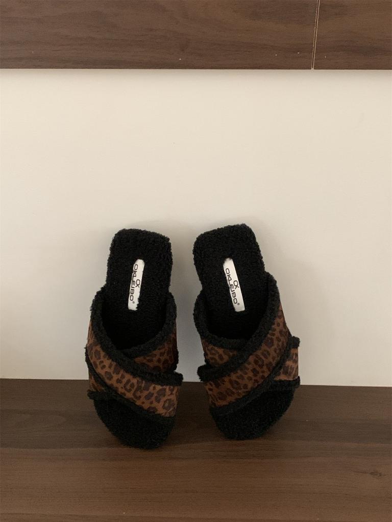 Mao Mao Slippers Women's Fashion Outer Wear 2025 New Retro Muffin Ugly Cute Flat-bottomed Cotton Slippers Lazy One-word Slippers