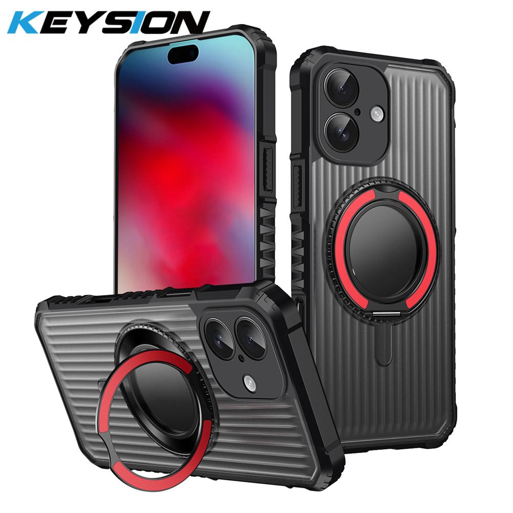 KEYSION Étui avec support anneau rotatif à 360° pour MagSafe pour iPhone 17 Pro Max 17 Air Mat Transparent Magnétique Antichoc Housse de téléphone