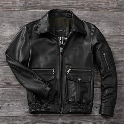 Giacca da pilota vintage in vera pelle di mucca di taglia cinese da uomo, tuta da volo dell'aeronautica militare, giacca bomber A2