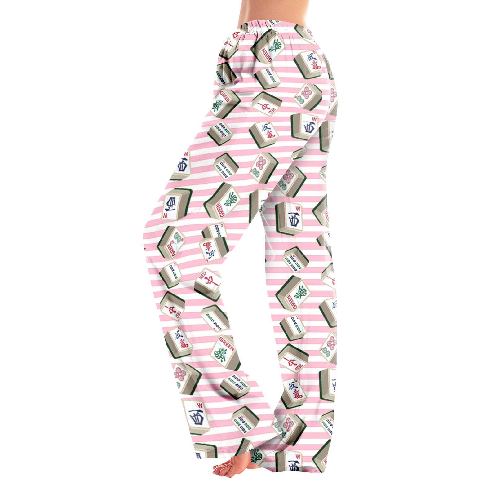 

Дорослі піжамні штани Одяг для сну Повсякденні штани на шнурку з еластичною талією Зручні прямі вільні штани для йоги XXL рожевий