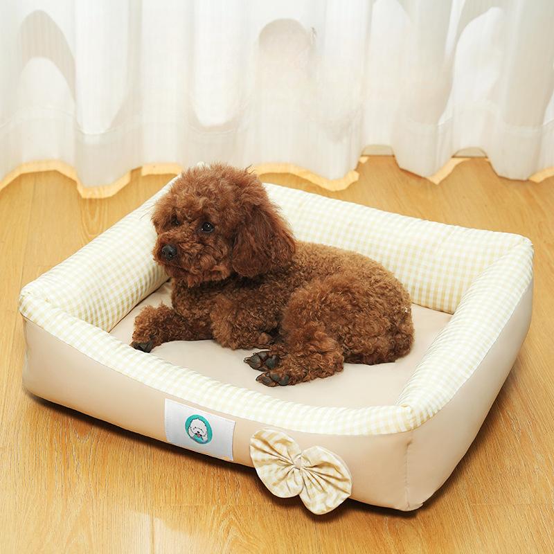 New Plaid Square Kennel and Cat Kennel for All Seasons Cute and Comfortable Dog Mat with Bow Shape
