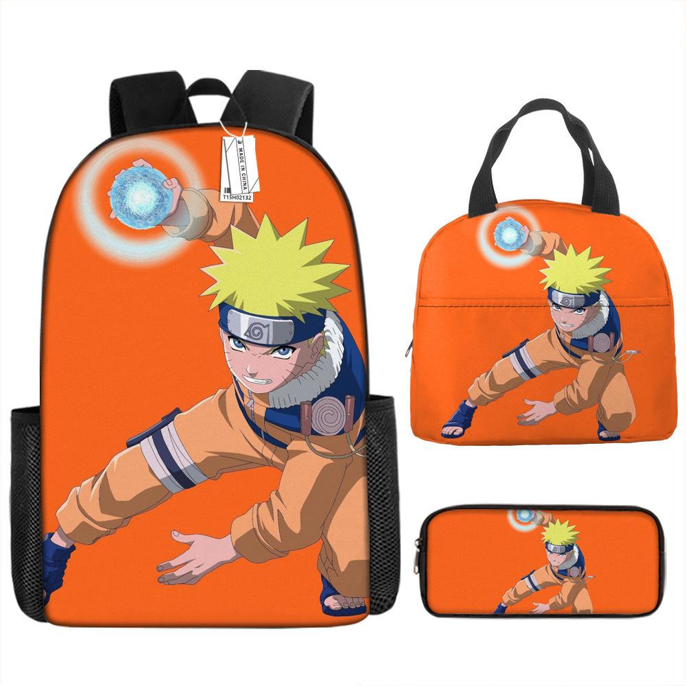 Naruto Shippuden Elementary and Secondary School School Bag Large Capacity Campus Backpack Lunch Bag Pencil Bag Three-piece Set
