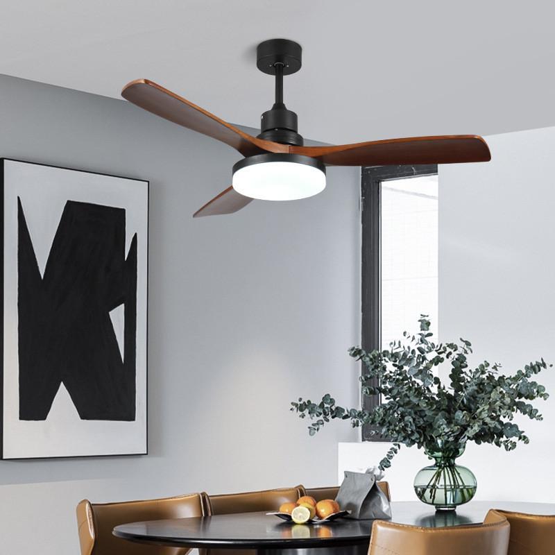 45W Full Spect Household Intelligent Variable Frequency Living Room Electric Fan Light Solid Wood Retro Restaurant Fan Light