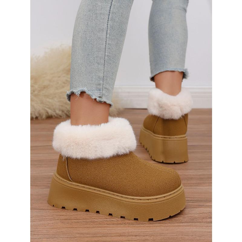 2025 New Plus-size Wool Cotton Shoes Women's Winter Platform Muffin Fleece Warm Wedge Short Snow Boots