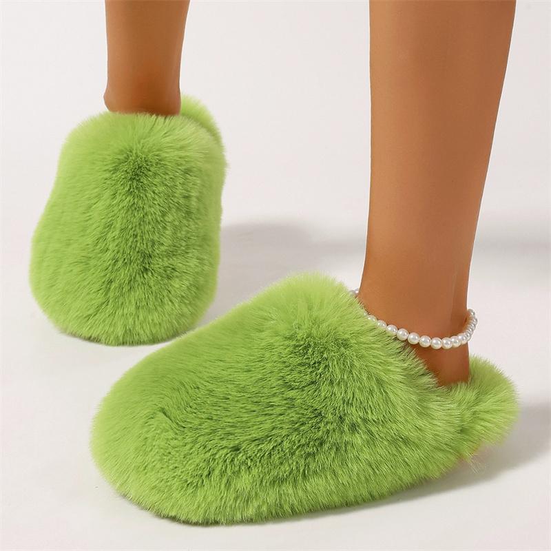 Winter Home Slippers For Females Faux Fur Slippers Fluffy Warm Plush Indoor Anti Slip Comfortable Slippers For Women Clogs Shoes