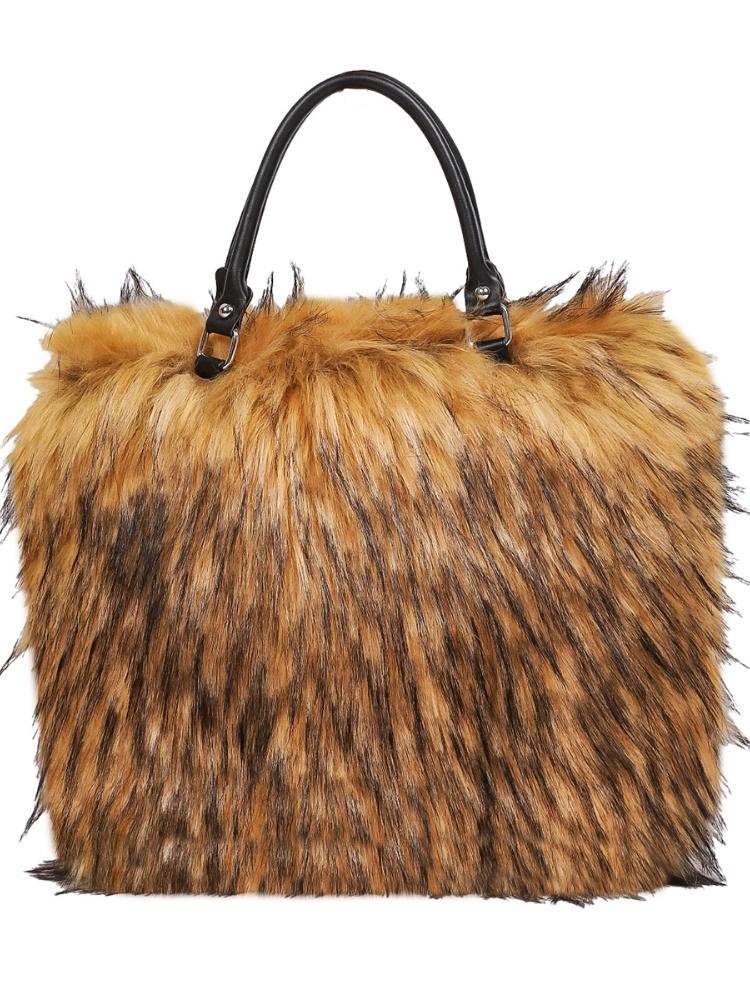 New Autumn Fluffy Faux Fur Shoulder Bag for Women Elegant Soft Plush Large Crossbody Bag High Quality Shopping Handbags