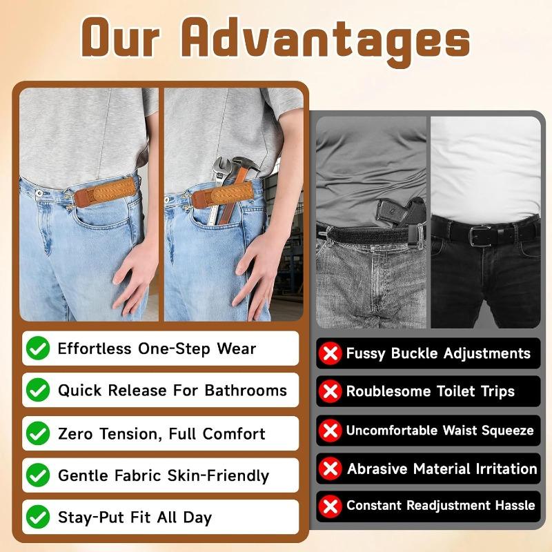 2PCS No Buckle Belts for Men, Buckless Belt for Men Women, Metal Hook Elastic Belt, Birthday Valentines Gifts for Him Her