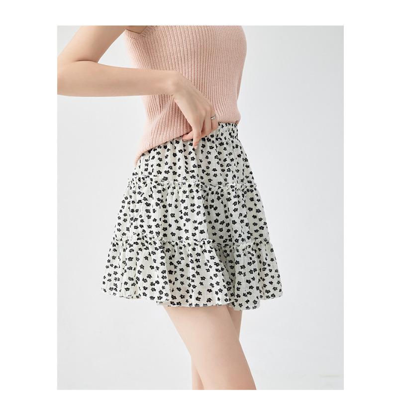 

Черная юбка с цветочным принтом, женская летняя тонкая с высокой талией, А-силуэта, тонкий дизайн, юбка-торт XL